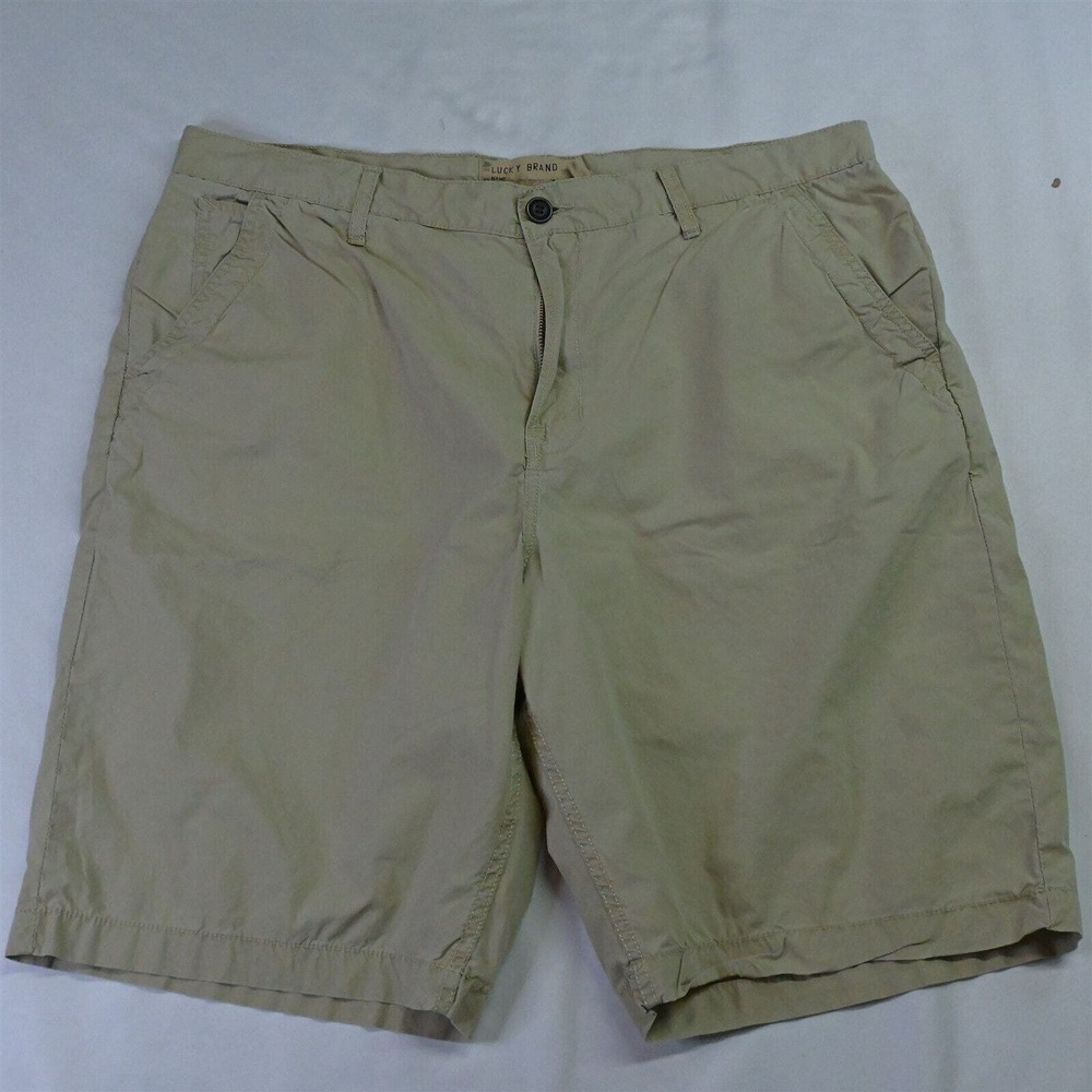 Lucky Brand 38 x 10" Khaki Poplin‎ Drawstring Flat Front Chino Shorts